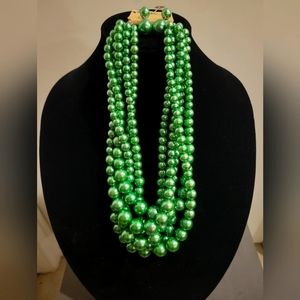 Green pearl set earrings w/ necklace